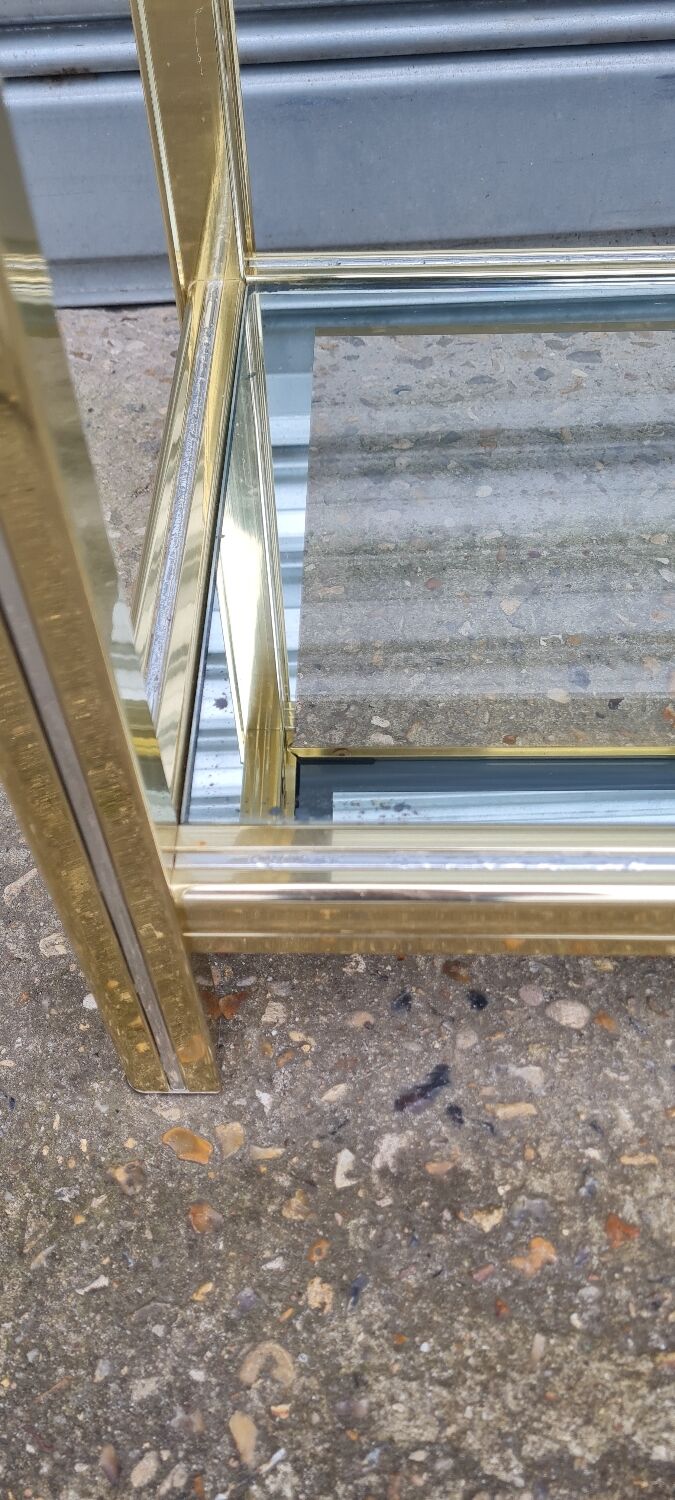 Side table in gold metal and chrome