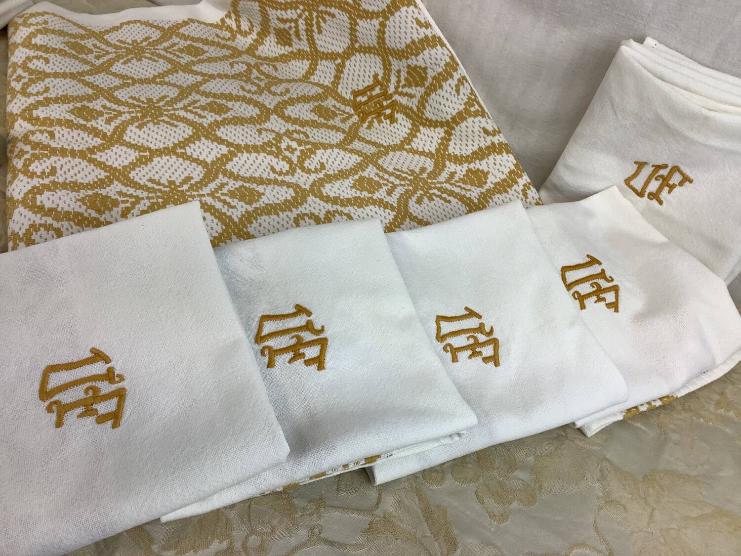 Vintage tablecloth and monogram napkins