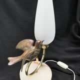 1940-50 perched bird lamp, alabaster, brass and regula
