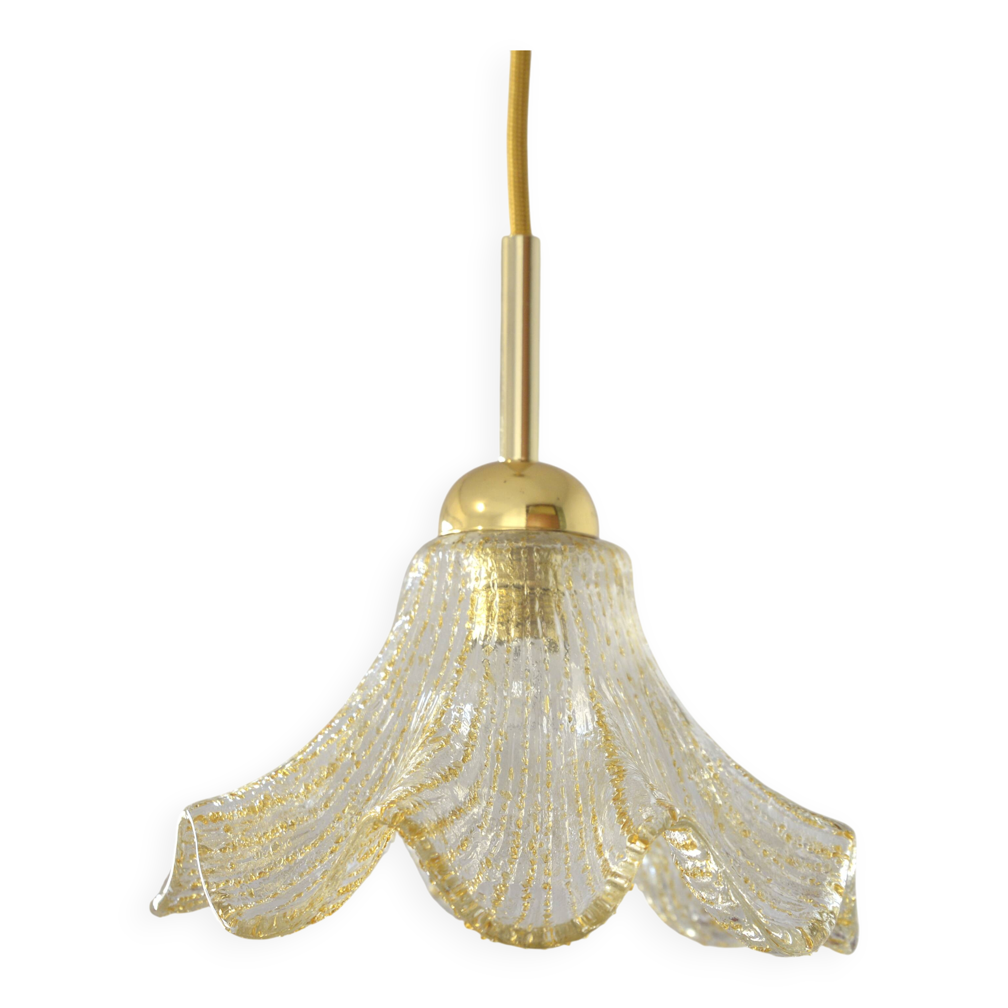 Vintage gold pendant light / Murano glass hanging lamp / Italy 1980s