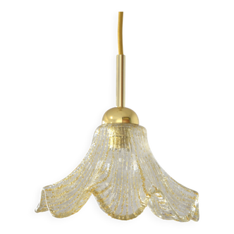 Vintage gold pendant light / Murano glass hanging lamp / Italy 1980s