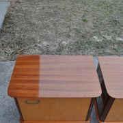 Pair of mid-century brown lacquered wooden bedside tables – 1950s, Czech Republic