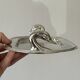 Vintage stainless steel dish with goose head handles serving tray