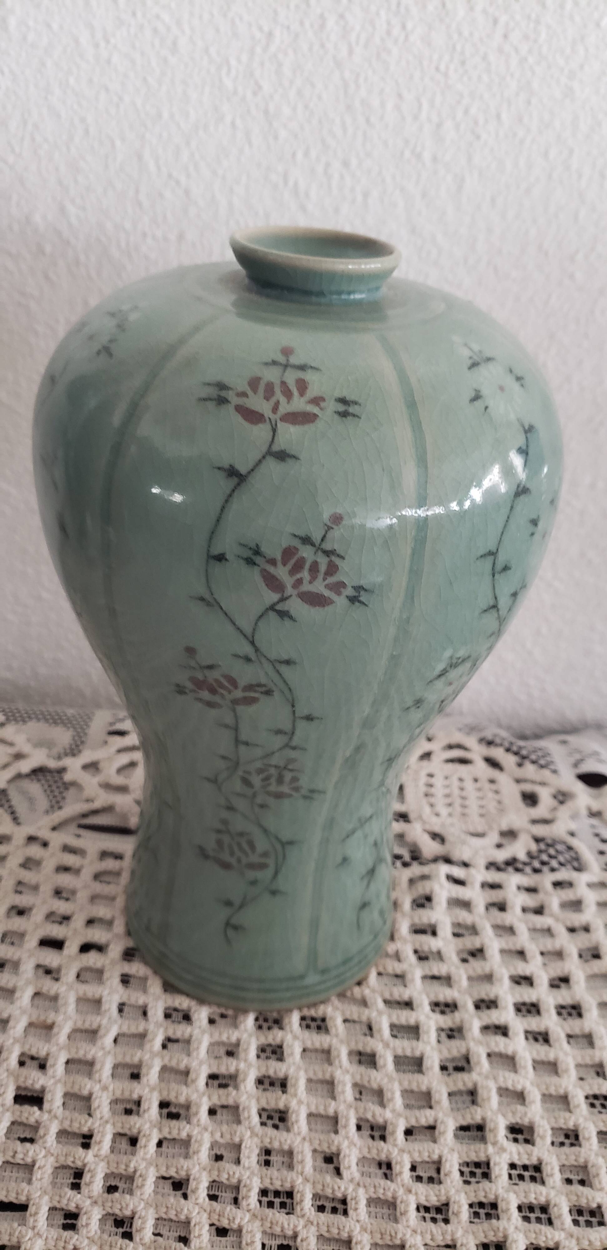 Antique Korean ceramic vase signed