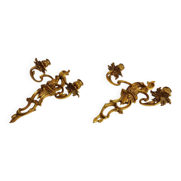 Paire d'appliques murales rococo en bronze doré, Hollywood Regency, années