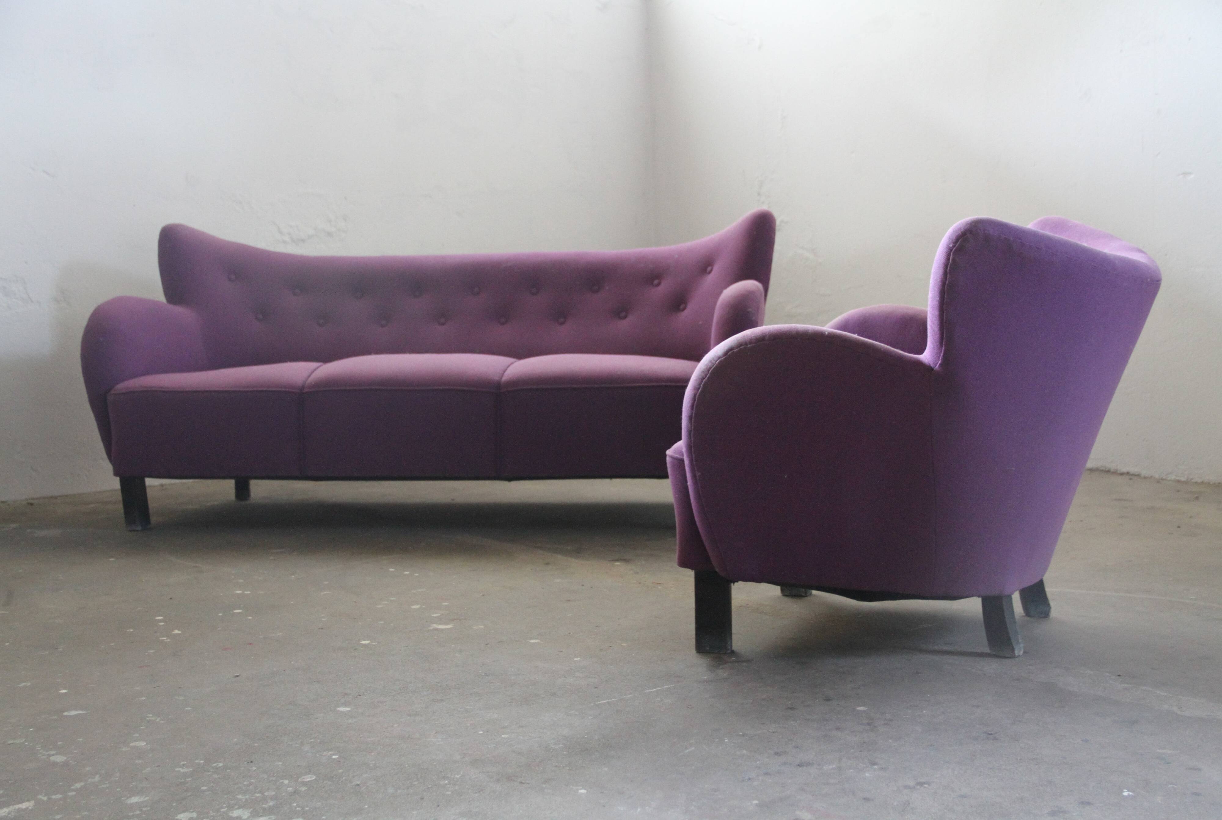 Danish 1930s Club Sofa, Style of Fritz Hansen & Flemming Lassen