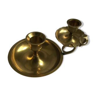 Duo of 2 candlesticks in gilded brass