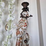 Parrot Candle Holder, Enameled Porcelain and Bronze, Late 19th Century