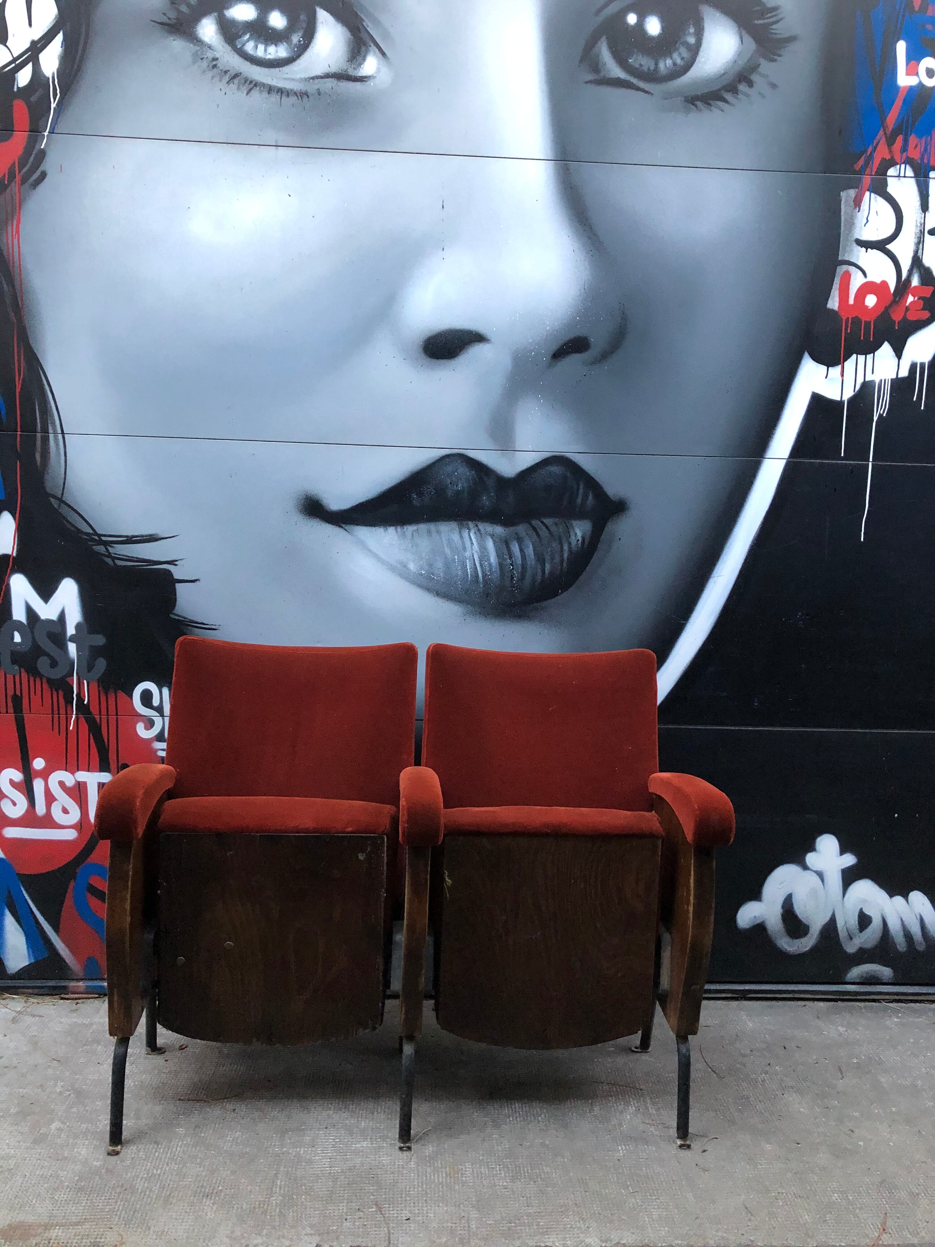1950s red velvet movie armchairs