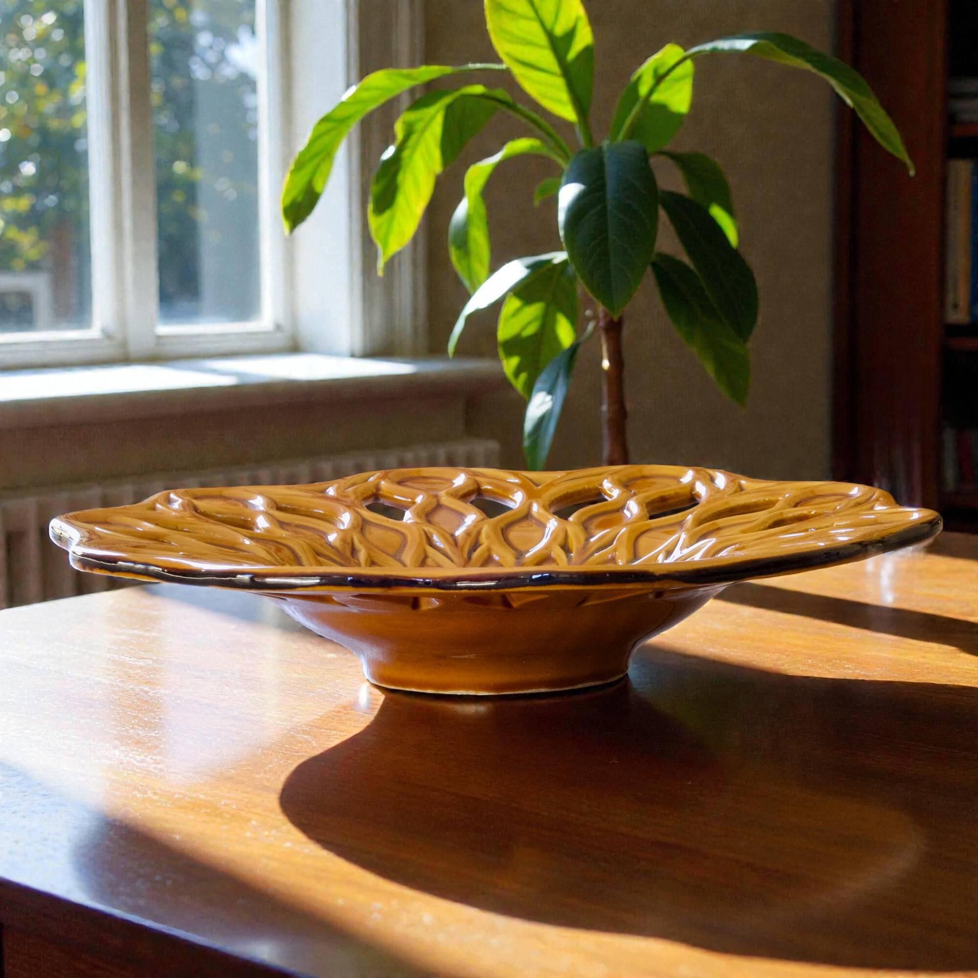Large openwork majolica fruit bowl in earthenware.