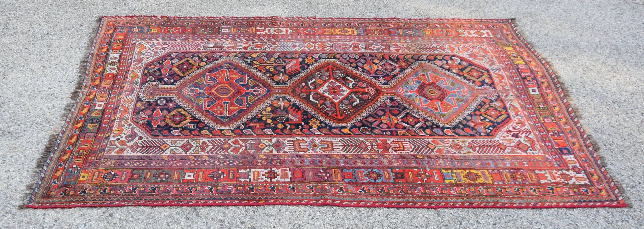 Antique Oriental Rug Iran Shiraz Tribes Khamseh: 3.00 X 1.85 Meters
