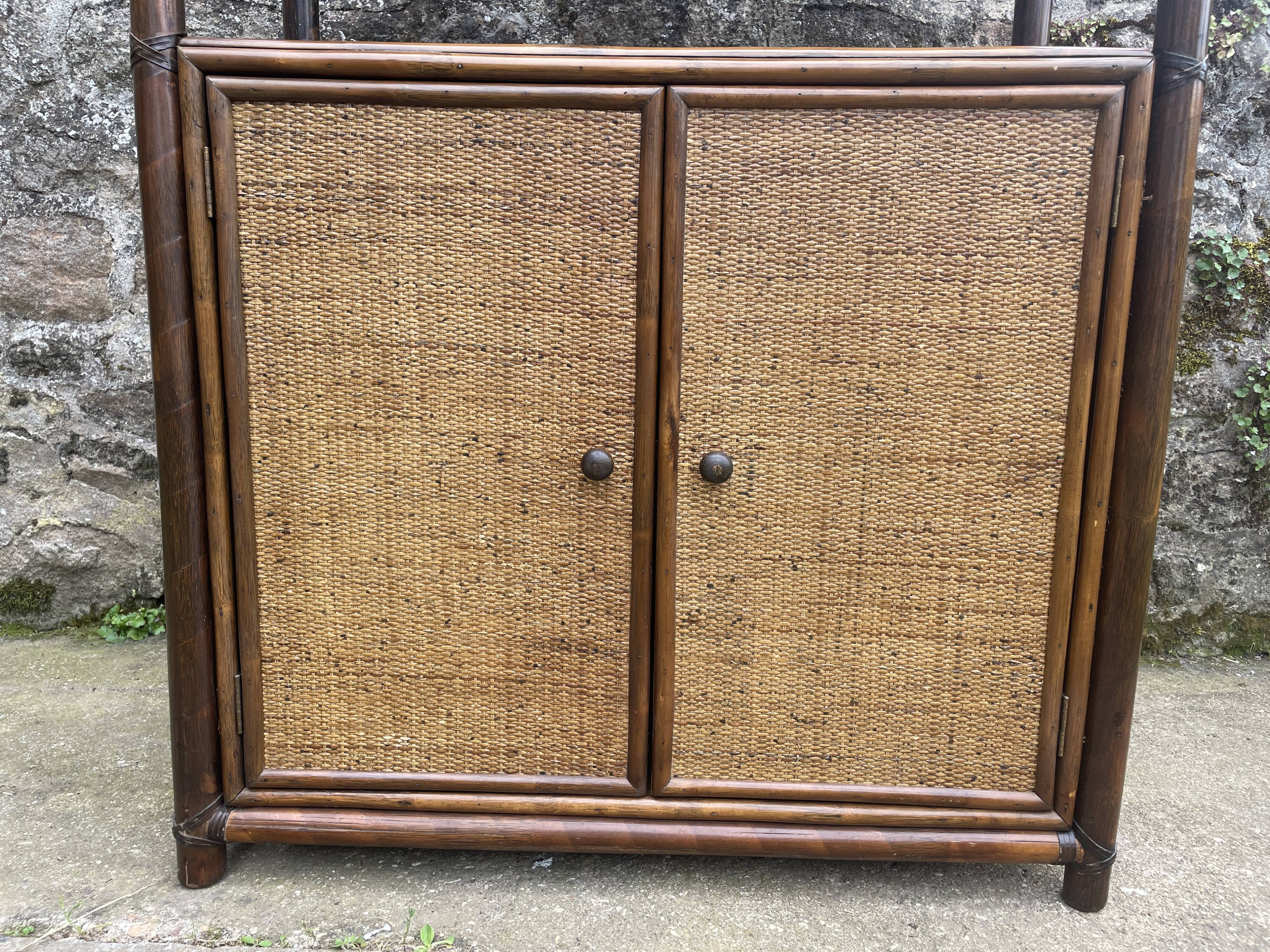 Bamboo and woven fibre shelving unit 1970