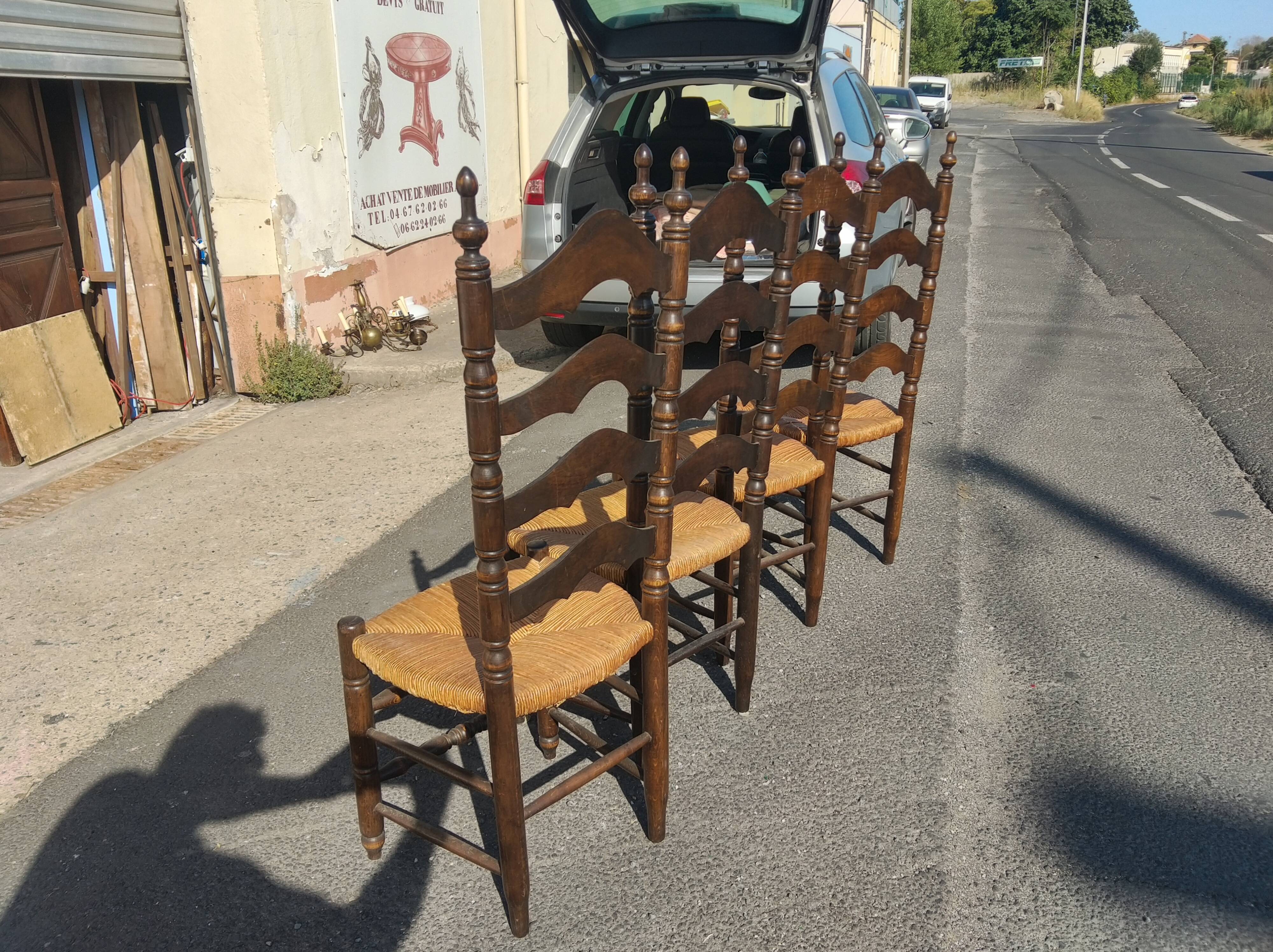 Set of 4 oak chairs with high backs