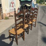 Series of 4 high-backed oak chairs