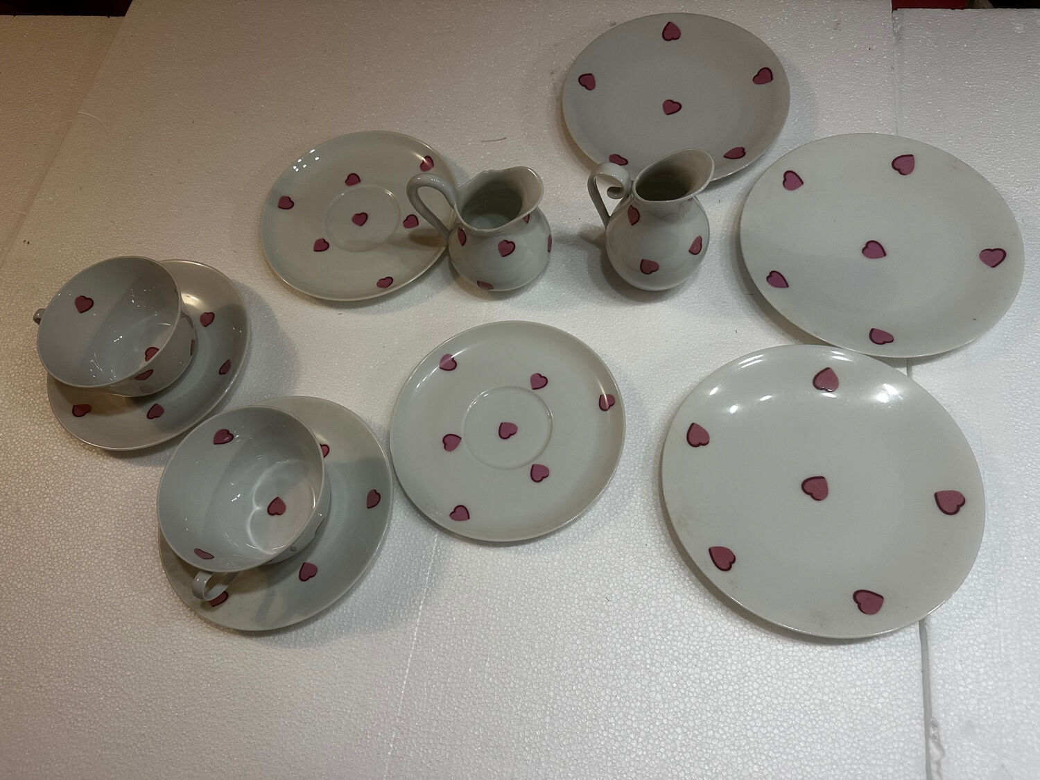 Breakfast Service D. Porthault Limoges Pink Hearts 10 Pcs