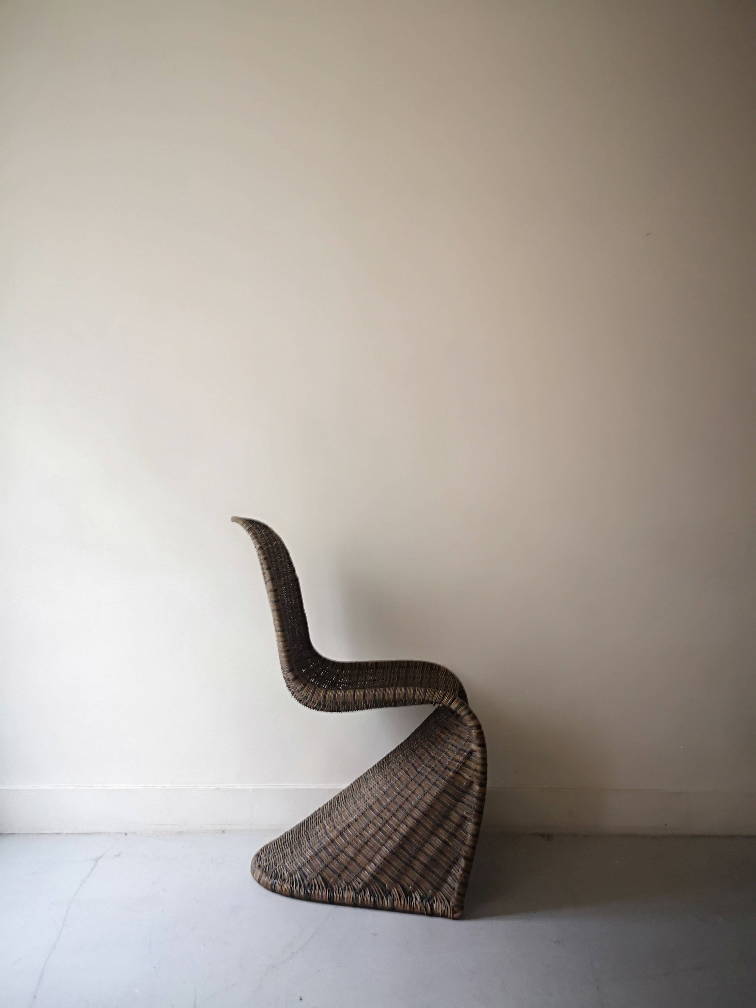 set de 2 chaises incurvées en rotin, design 1960 / 1970