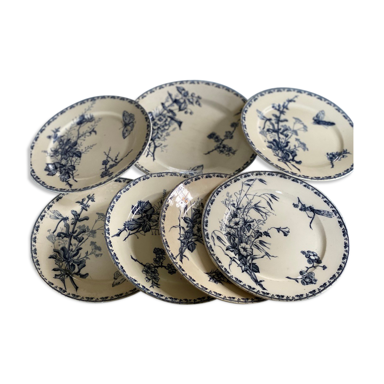 Lot of 7 plates, motiv flower and butterfly
