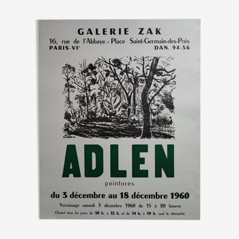 Affiche exposition 1960 Galerie Zak, Michel Adlen