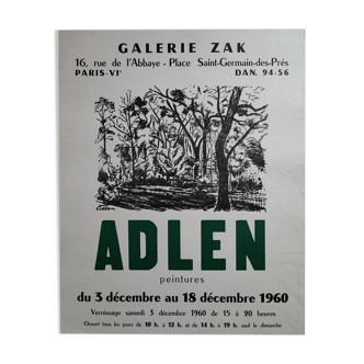 Affiche exposition 1960 Galerie Zak, Michel Adlen