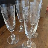 6 crystal champagne flutes from Saint-Louis – antique floral engraved model