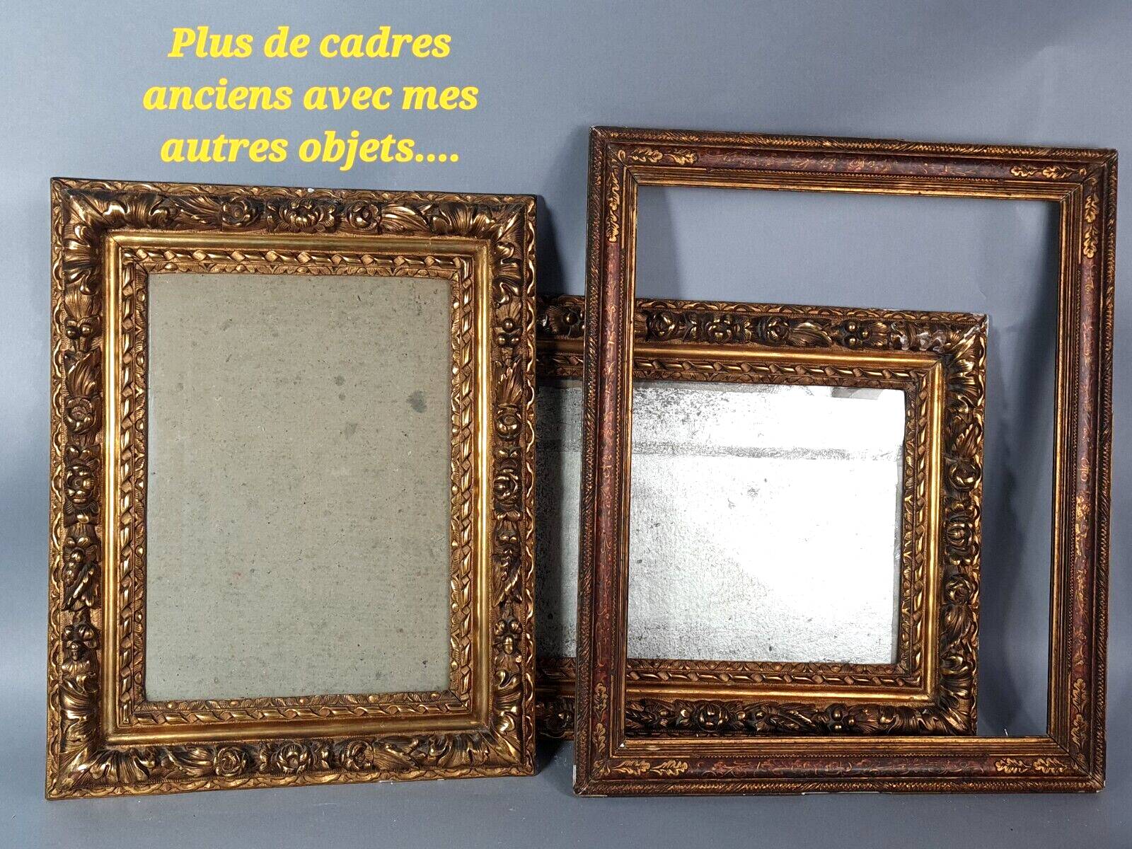 Old square frame 27x27 foliage 24x24 cm gilded stucco wood + glass SB113