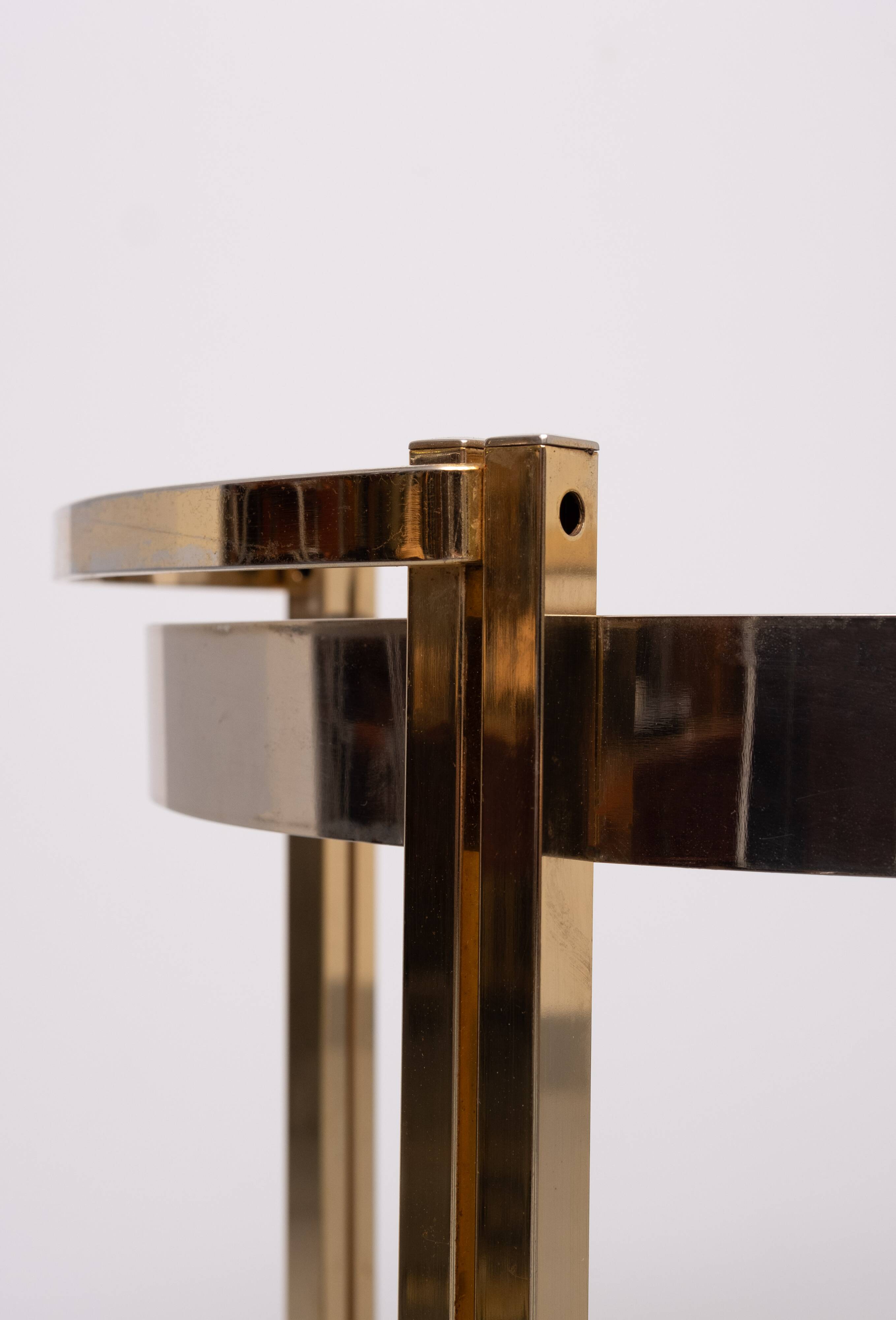 Hollywood Regency round Brass and Nickel Serving trolley 1970s