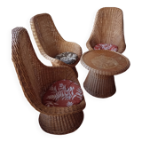 Rattan garden furniture set consisting of 3 armchairs and matching table