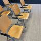 Set of 6 school armchairs with high wooden backs and anthracite grey legs, Netherlands