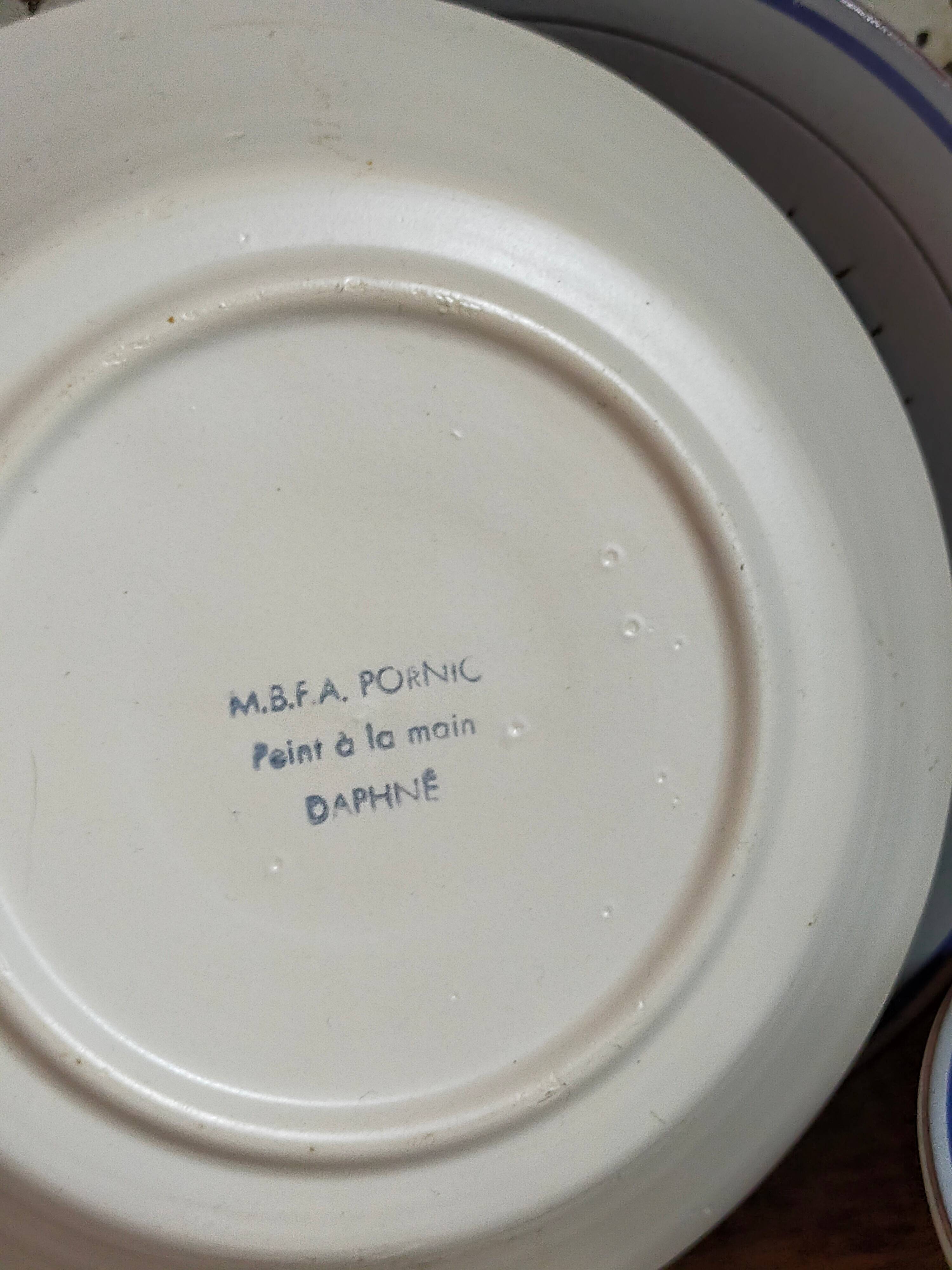 Five vintage MBFA PORNIC ceramic soup plates Daphné service