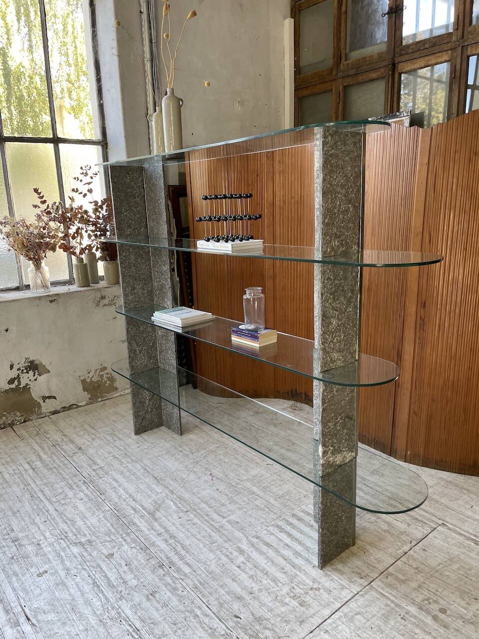 Roche Bobois stone and glass sculpture shelf 1970s