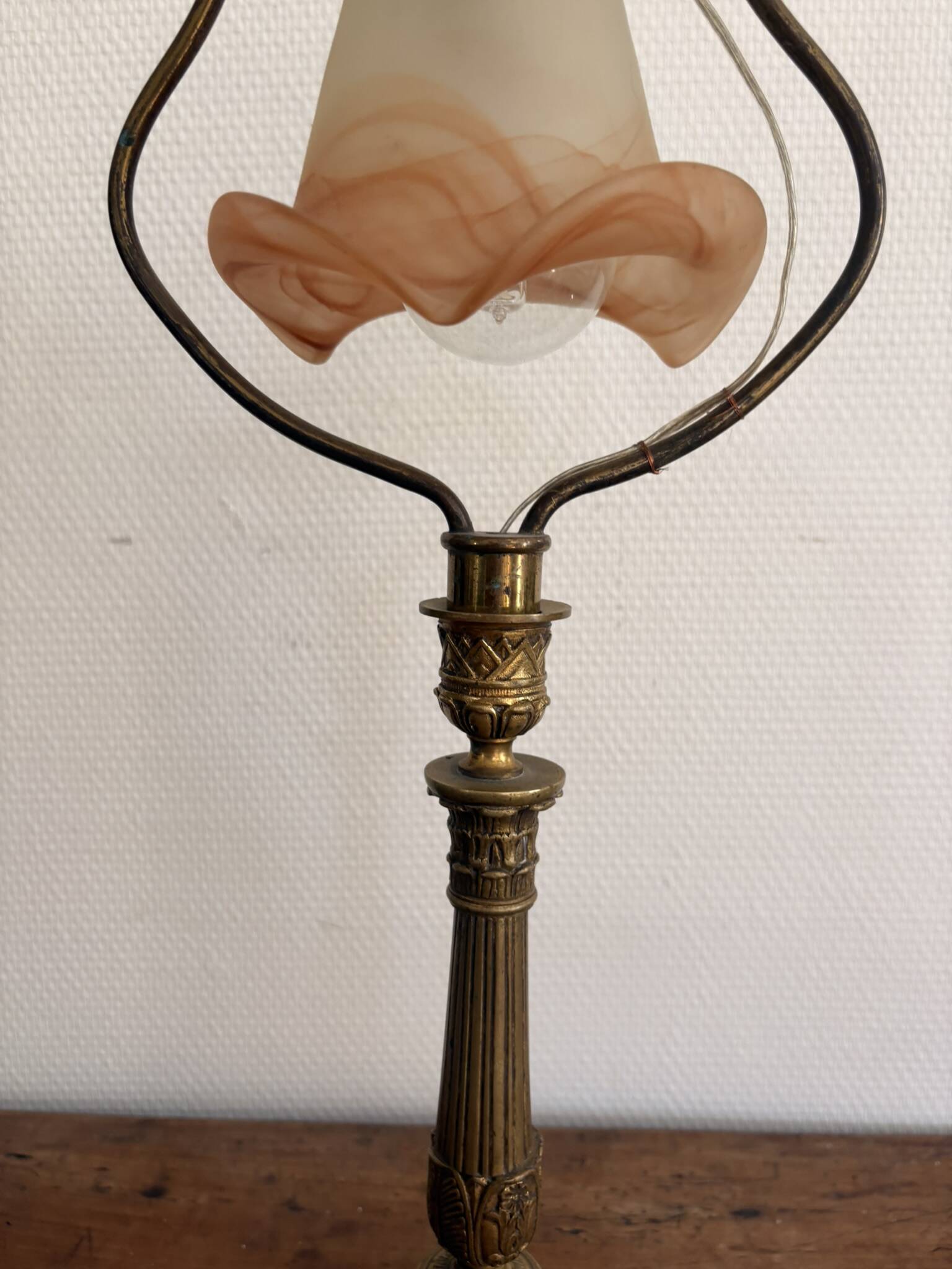 Art Nouveau Table Lamp Brass Gilded Marbled Glass Tulip Nancy School