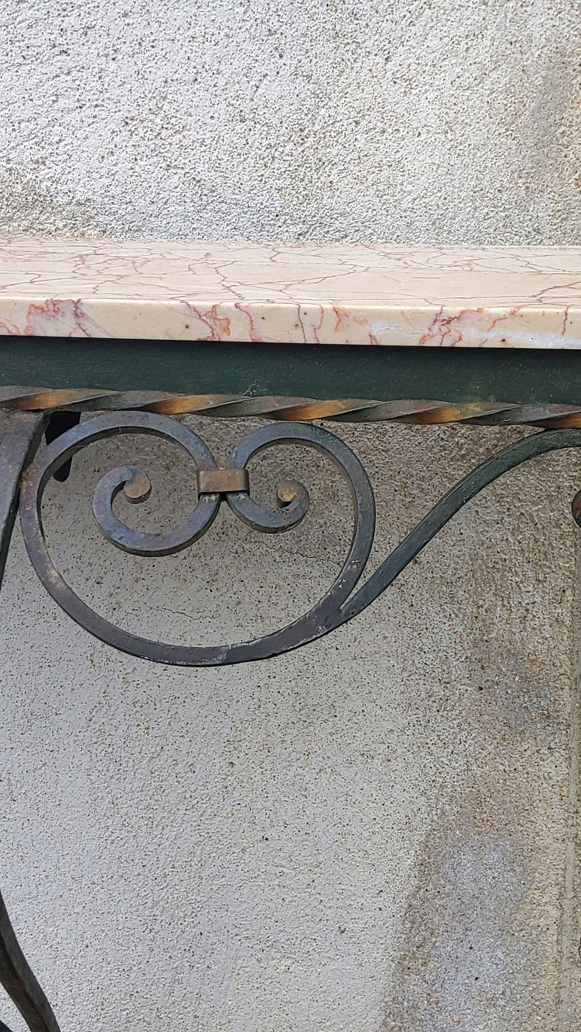 Console of wall lamp of the 50s in wrought iron and marble top