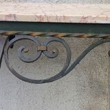 Console of wall lamp of the 50s in wrought iron and marble top