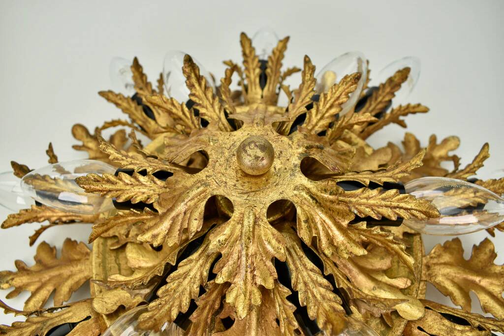 Plafonnier à deux niveaux en feuille d'or par Banci Firenze
