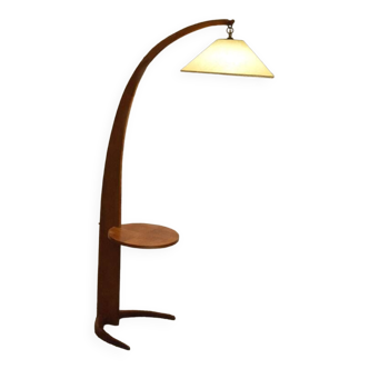 Mid-century arc floor lamp in wood