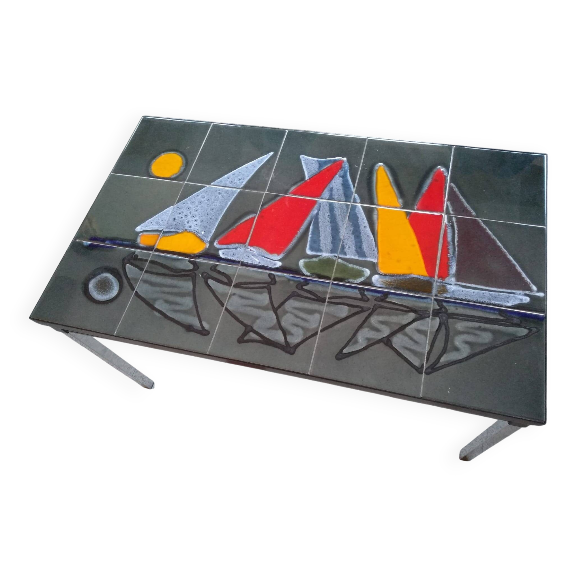 Vallauris Adri ceramic coffee table from the 60s "the sailboats"