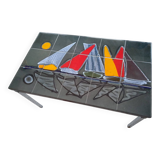 Vallauris Adri ceramic coffee table from the 60s "the sailboats"