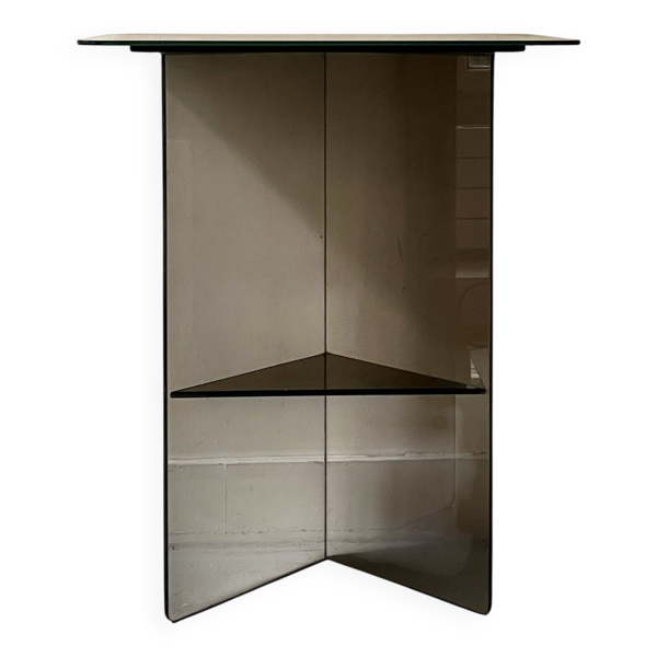 Console vintage en verre fumé et texturé marron organique, design 70