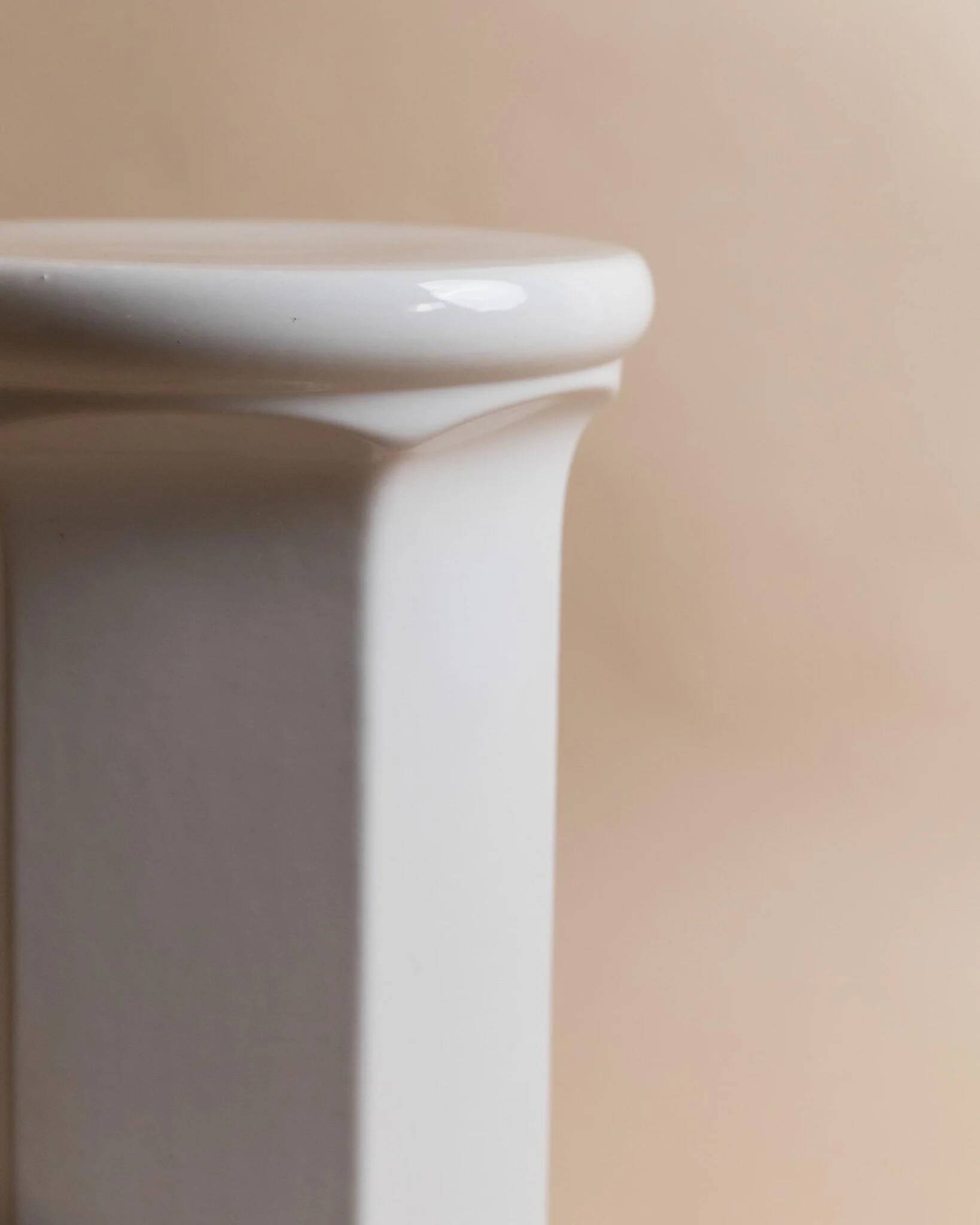 White glazed ceramic column pedestal table - 1970s Italian vintage display stand