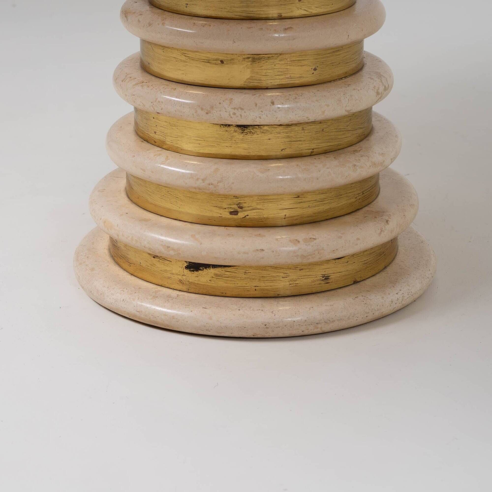 Italian Travertine and Brass Pedestal Dining Table Attributed to Marzio Cecchi for Studio Most, Italy,