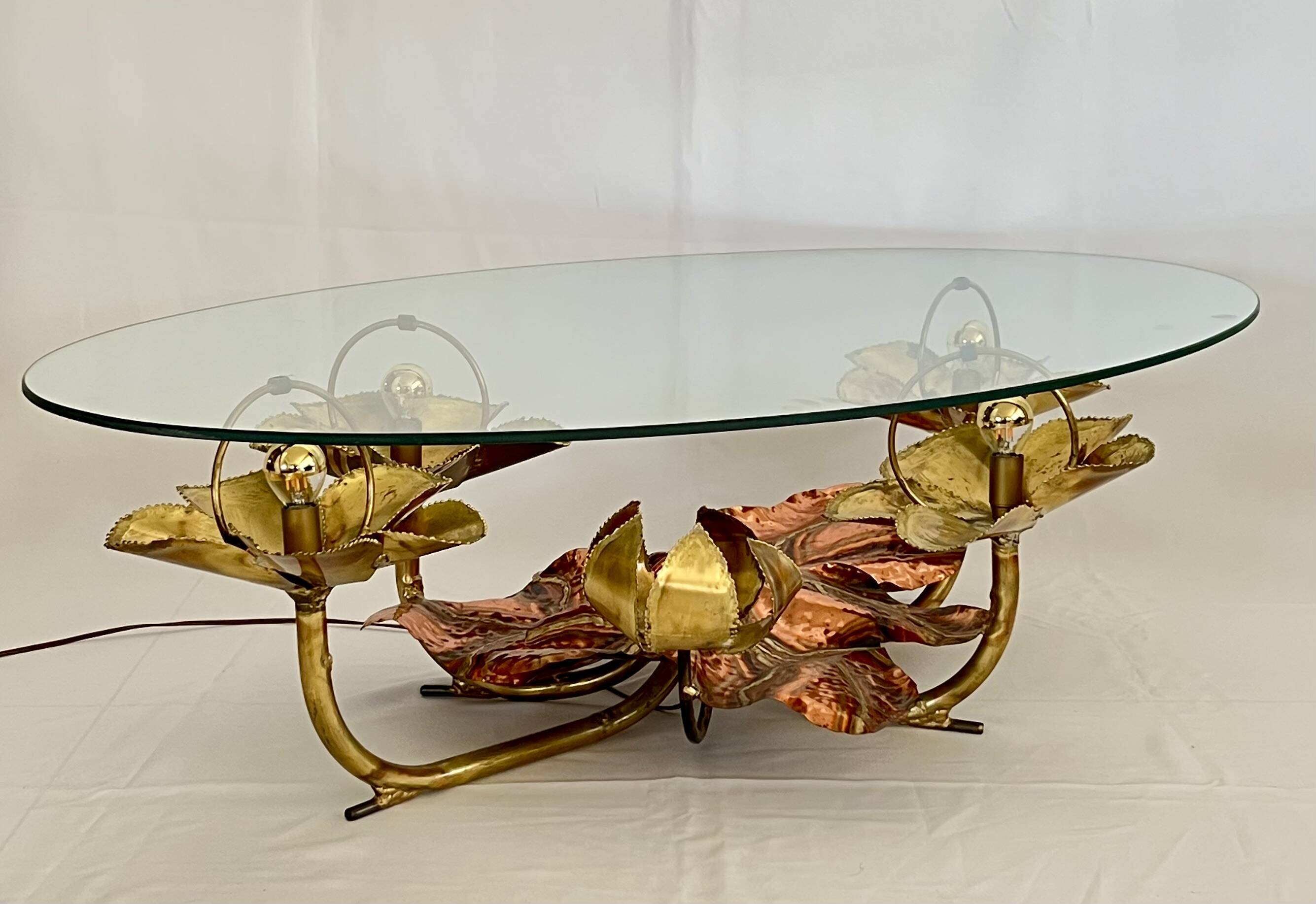 Sculptural coffee table with lighting by Henri Fernandez, France 70s