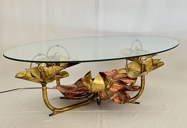 Table basse sculpture éclairante par Henri Fernandez, France 70's