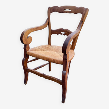 Fauteuil en noyer et en paille