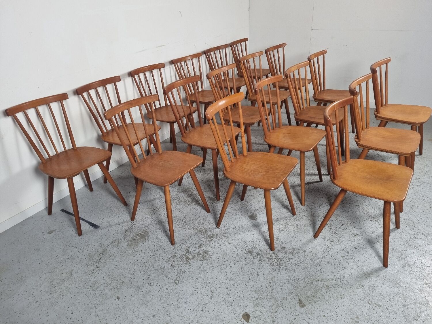 Set of 18 Scandinavian style bistro chairs, 60s