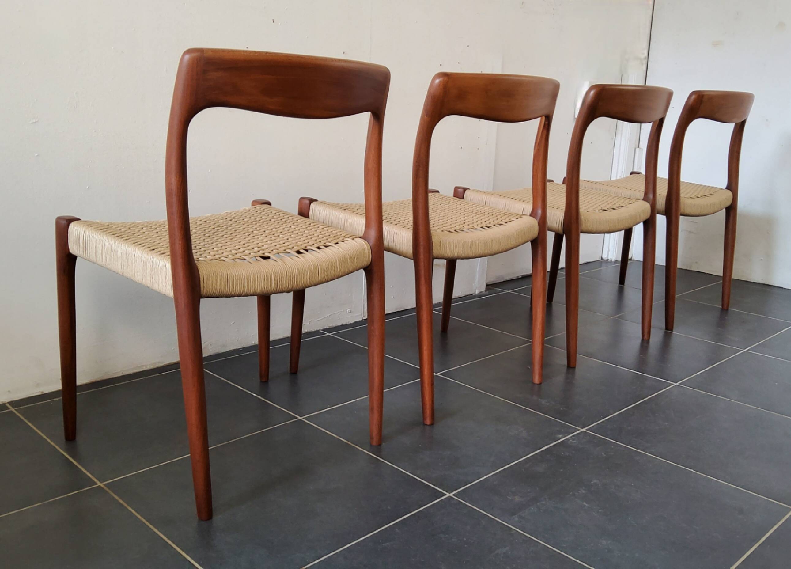Danish dining chairs in wood and paper cord