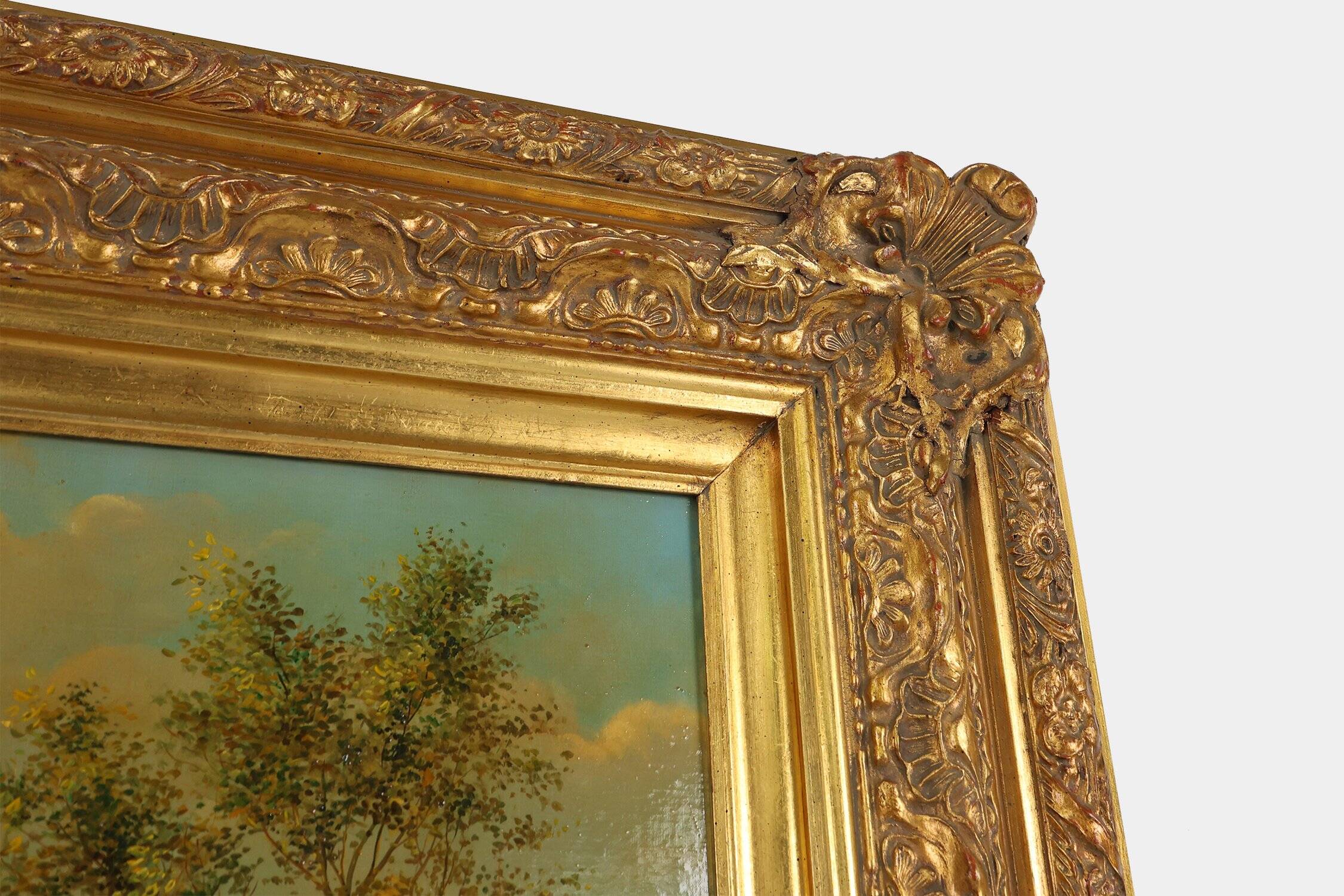 Belgian Artist, Farm Scene, 20th Century, Large Oil on Canvas, Framed