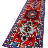 Tapis oriental red runner ancien fait à la main 80 cm x 402 cm