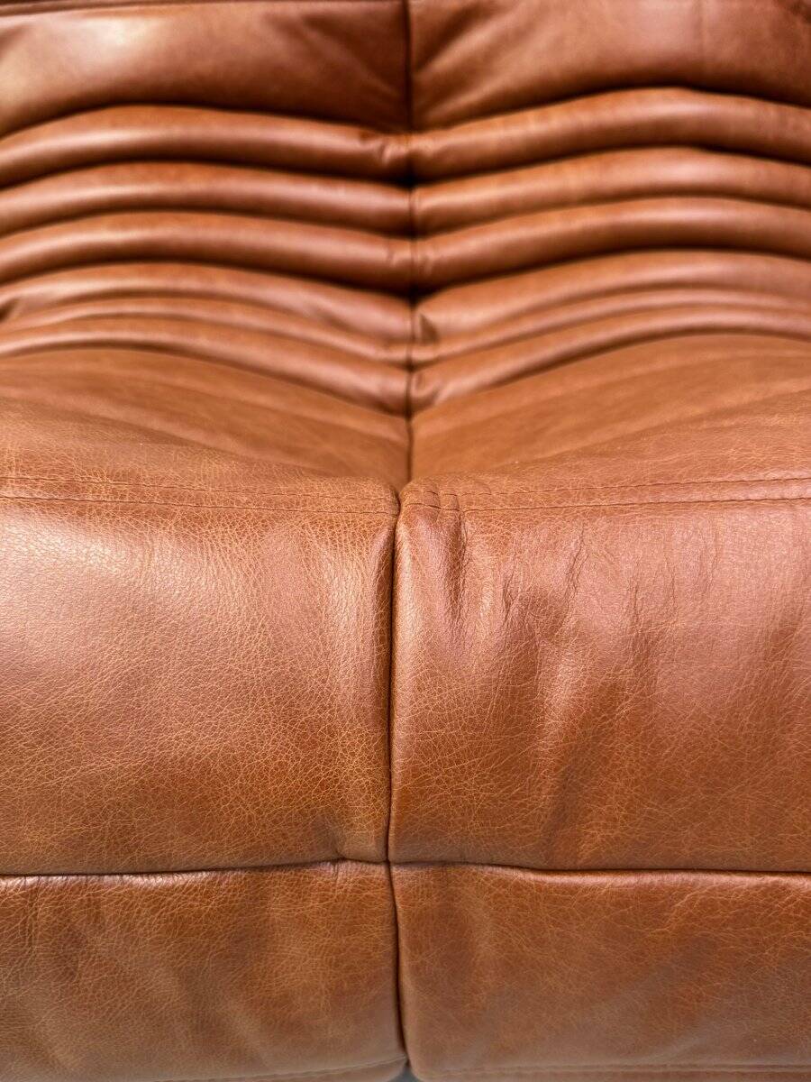 Togo lounge chairs in cognac cow leather attributed to Michel Ducaroy for Ligne Roset, set of 2