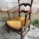 Pair Old Armchair Needle Wood Carved & Seat Paillé + Vintage Fabric Cover