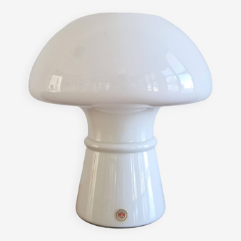 White glass mushroom table lamp for Odreco Belysning, Denmark 1980's
